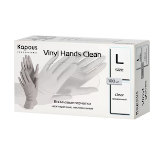 Виниловые перчатки неопудренные, нестерильные "Vinyl Hands Clean", прозрачные, 100 шт.