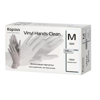 Виниловые перчатки неопудренные, нестерильные "Vinyl Hands Clean", прозрачные, 100 шт.