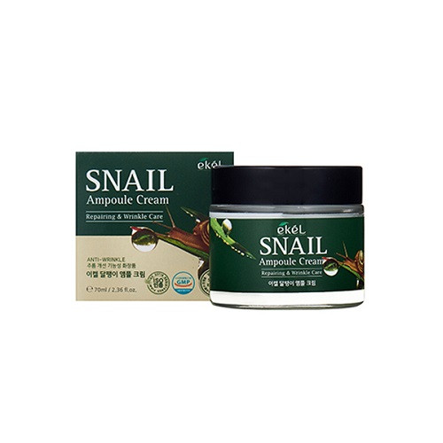 EKEL Snail Ampule Cream Ампульный крем для лица с муцином улитки, 70 мл.