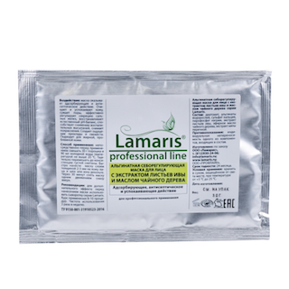Lamaris. Альгинатная себорегулирующая маска для лица с экстрактом листьев ивы и маслом чайного дерева, 30 гр.