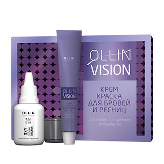 OLLIN vision Крем-краска для бровей и ресниц, черный (в наборе)