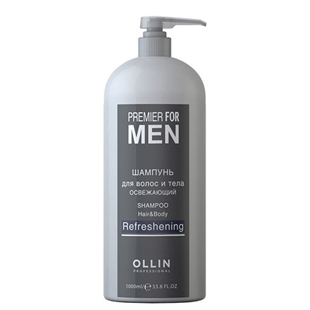 OLLIN PREMIER FOR MEN Шампунь для волос и тела освежающий, 1000 мл.